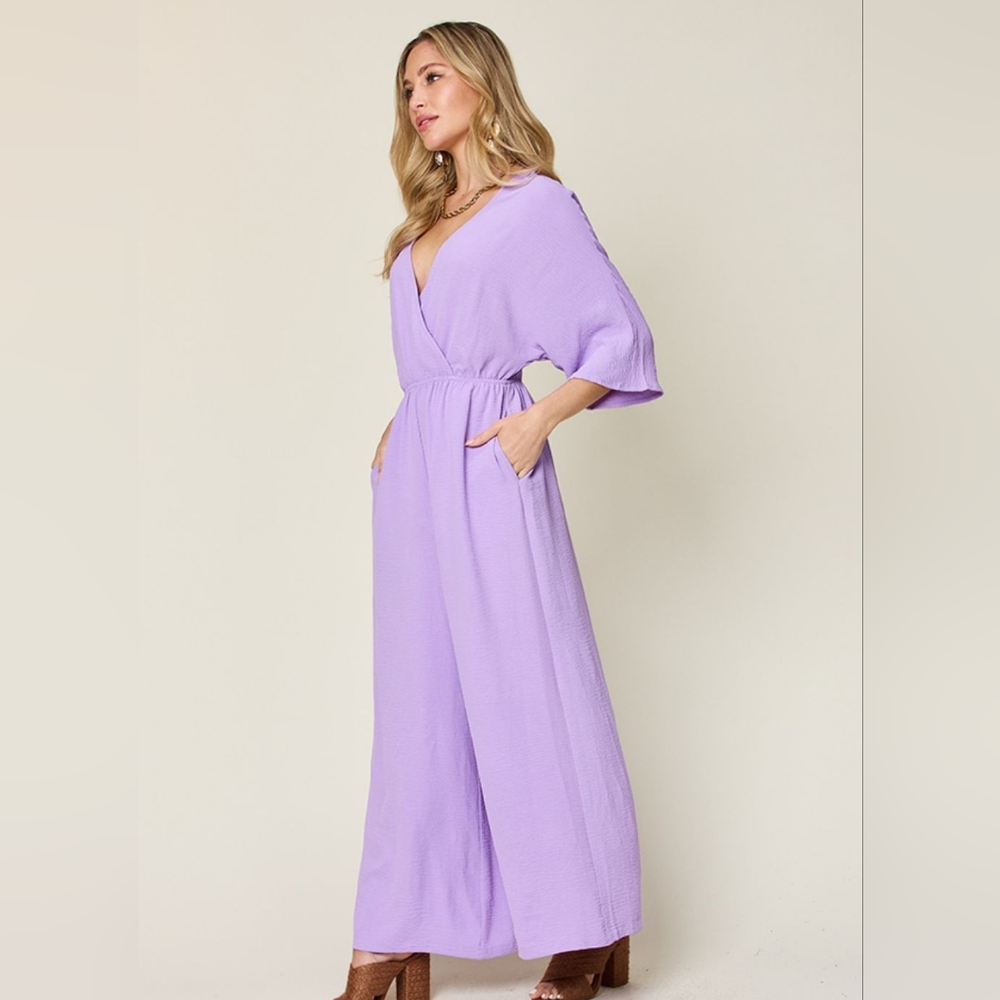 Lavender Wide-Leg Surplice Jumpsuit